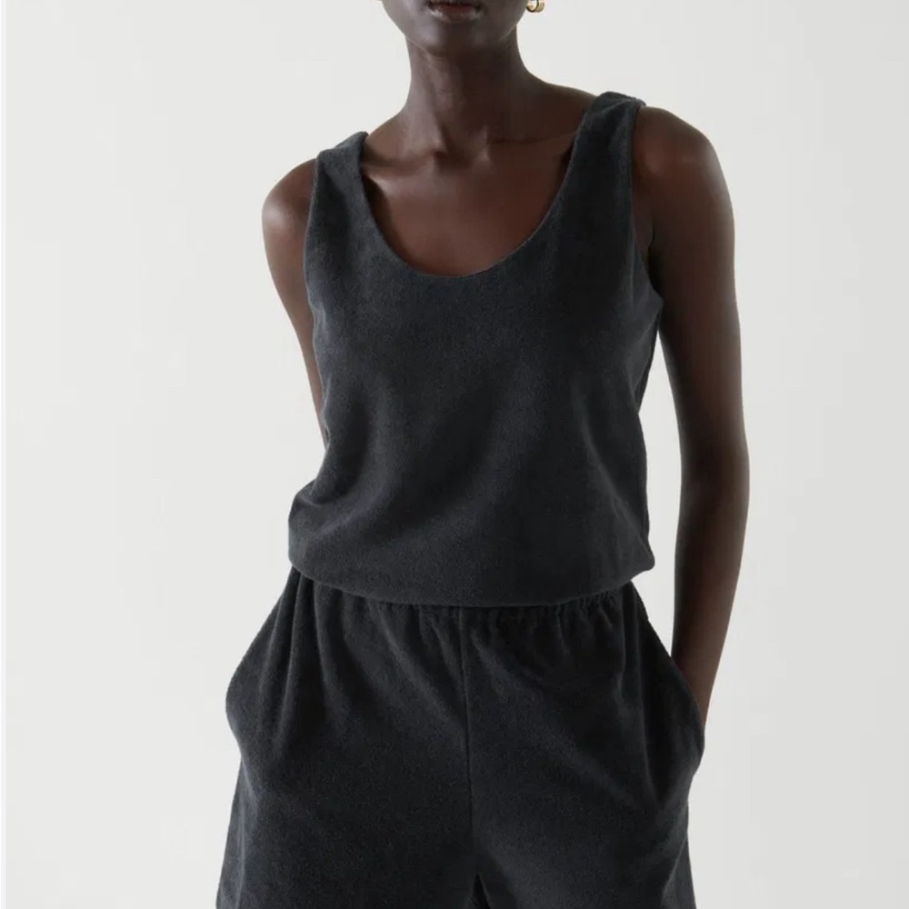 COS Dark Grey TERRY PLAYSUIT ROMPER in organic cotton, size L